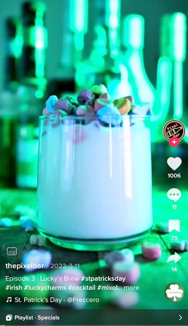 A TikToker shares a Lucky Charms-inspired St. Patrick's Day drink recipe on TikTok. 