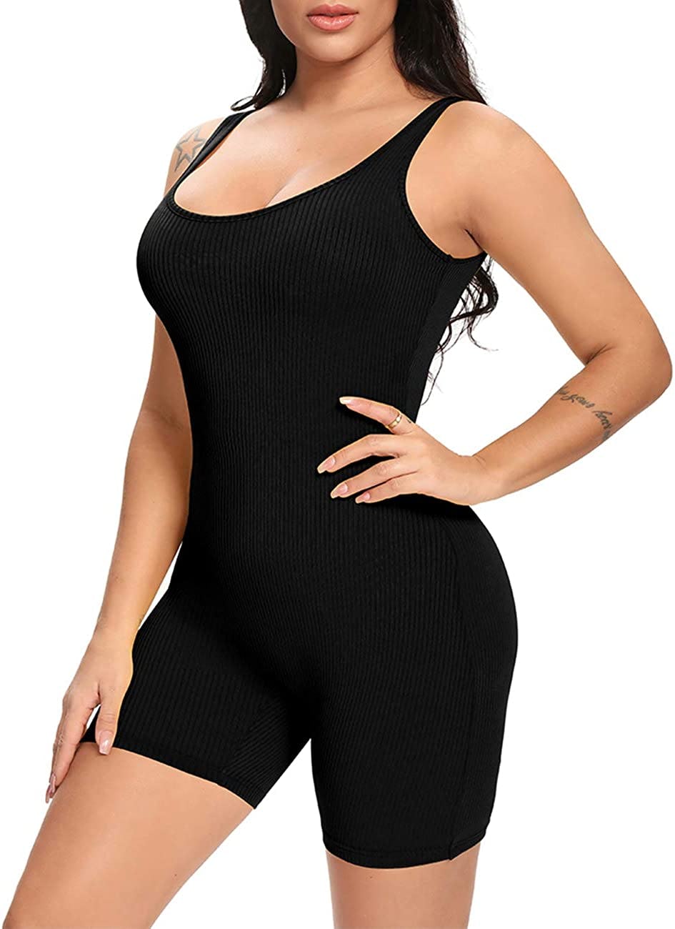 Fanuerg Ribbed Sleeveless Bodycon Romper