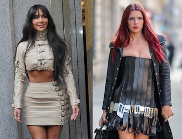 Kim K and Julia Fox wering belts as clothing