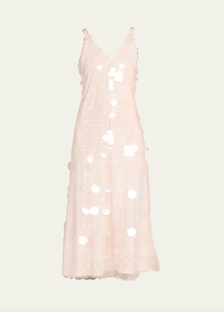 simkhai Madysen Transparent Sequin Sleeveless Midi Dress