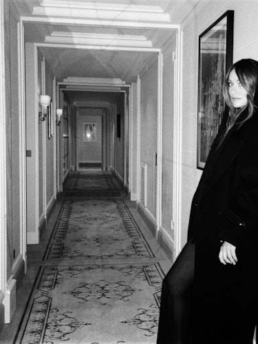 olivia wilde inside her hotel before the saint laurent show