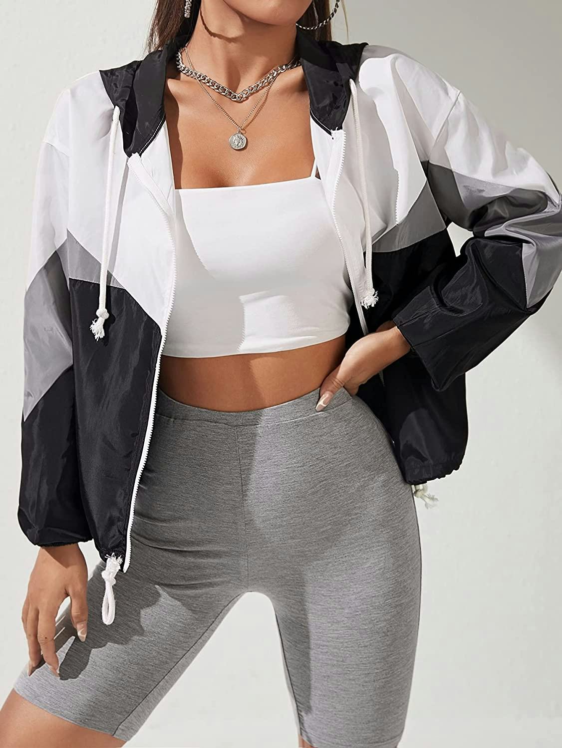 SweatyRocks Color Block Bomber Jacket