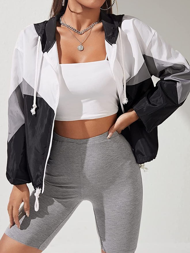 SweatyRocks Color Block Bomber Jacket
