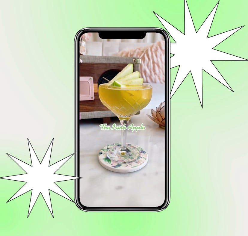 A TikToker shows off St. Patrick's Day drink recipes on TikTok that include an Irish Apple.