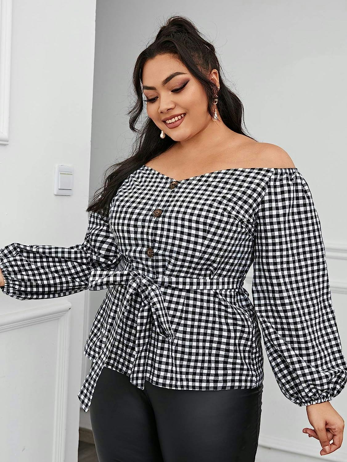 SOLY HUX Plus Size Off Shoulder Frill Blouse