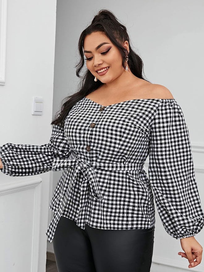 SOLY HUX Plus Size Off Shoulder Frill Blouse