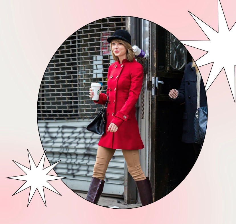 Taylor Swift with her favorite Starbucks drink in New York City inspired Starbucks to match Taylor S...