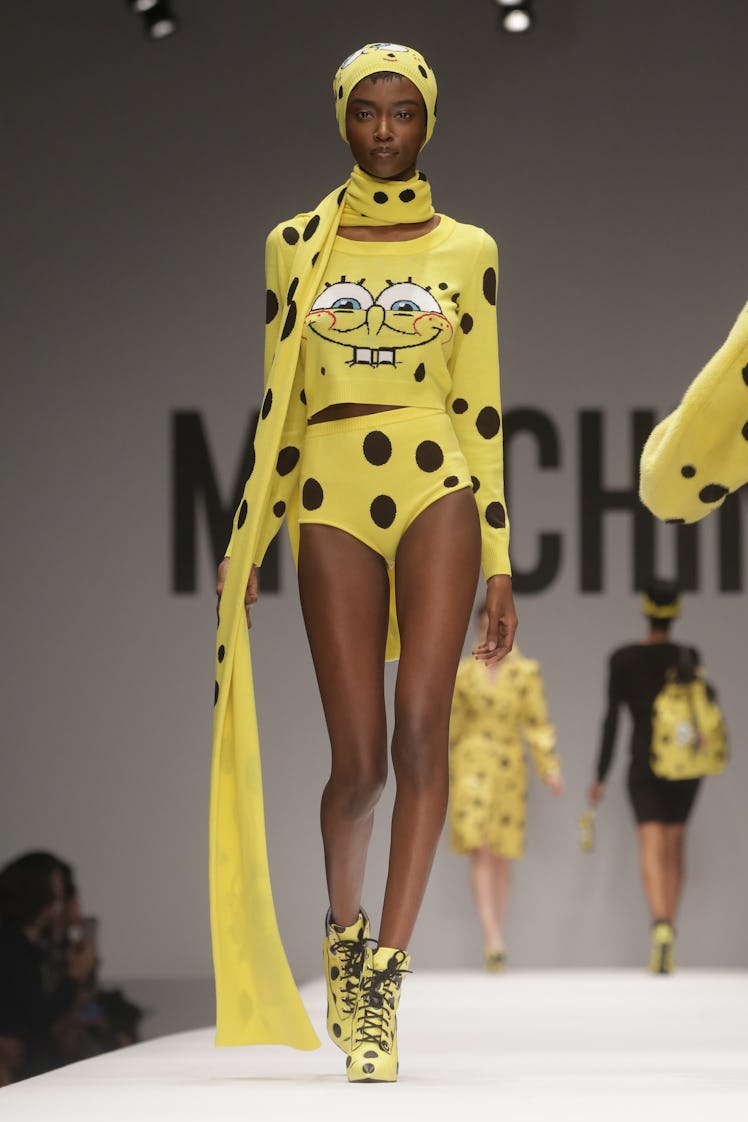A model walks the runway during Moschino show as part of Milan Fashion Week Womenswear Autumn/Winter...