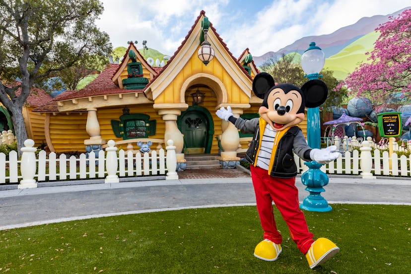 Mickey Mouse showing off the newly updated Mickey's Toontown at Disneyland Park.