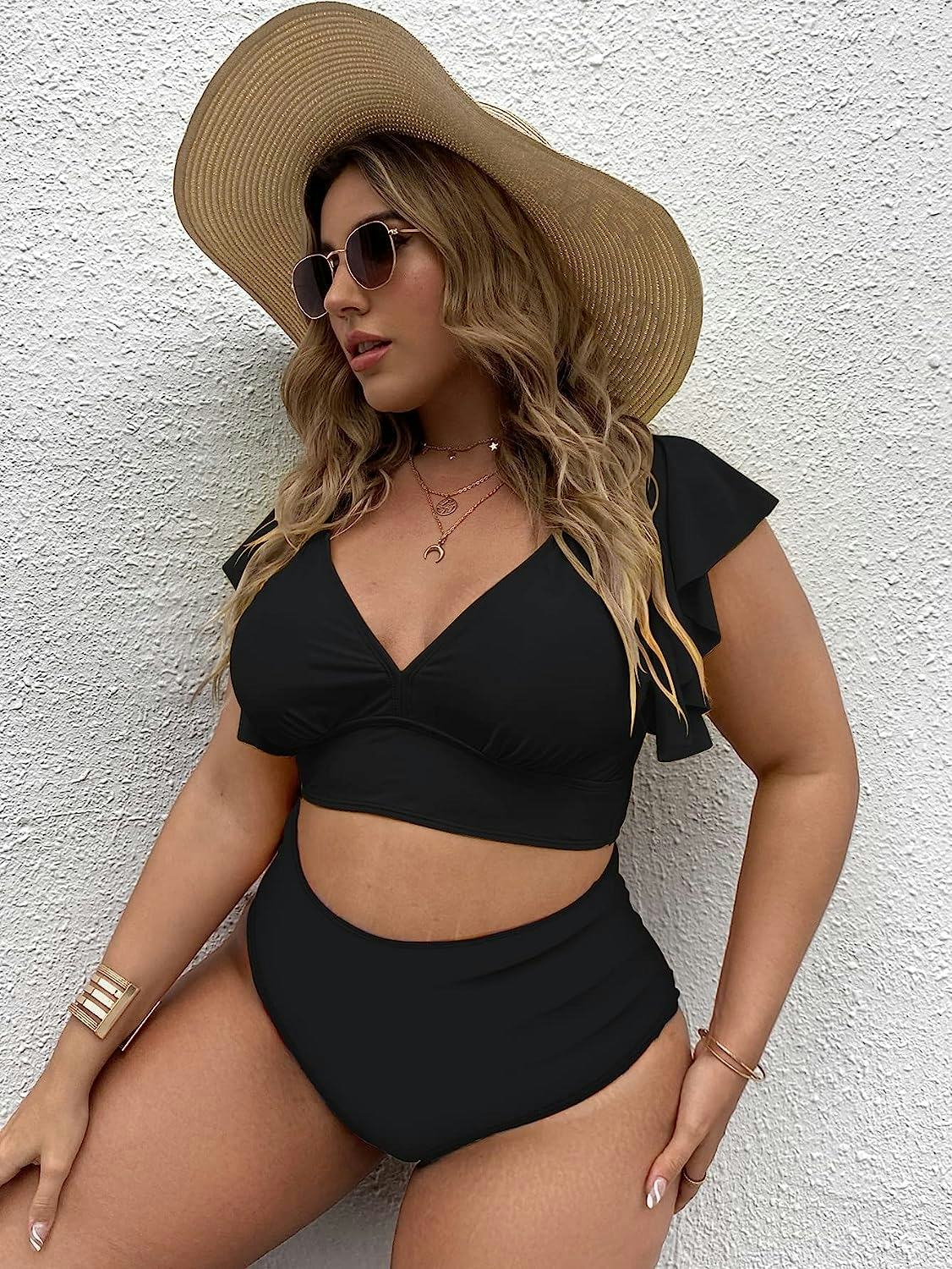 SOLY HUX Plus Size Ruffle High Waisted Bikini (2-Pieces)