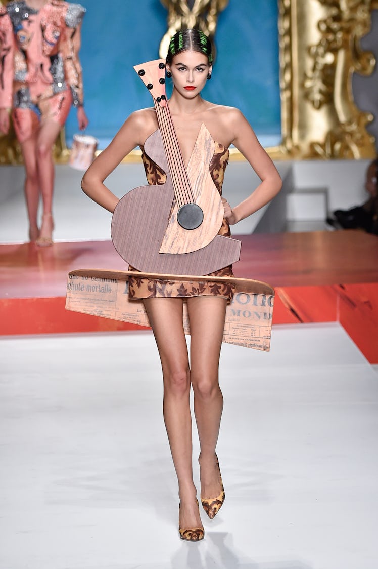  Kaia Gerber walks the runway at the Moschino show during the Milan Fashion Week Spring/Summer 2020 ...