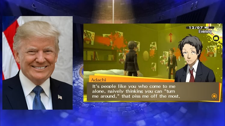 Former President Donald Trump muses about Persona 4’s enigmatic Tohryu Adachi.