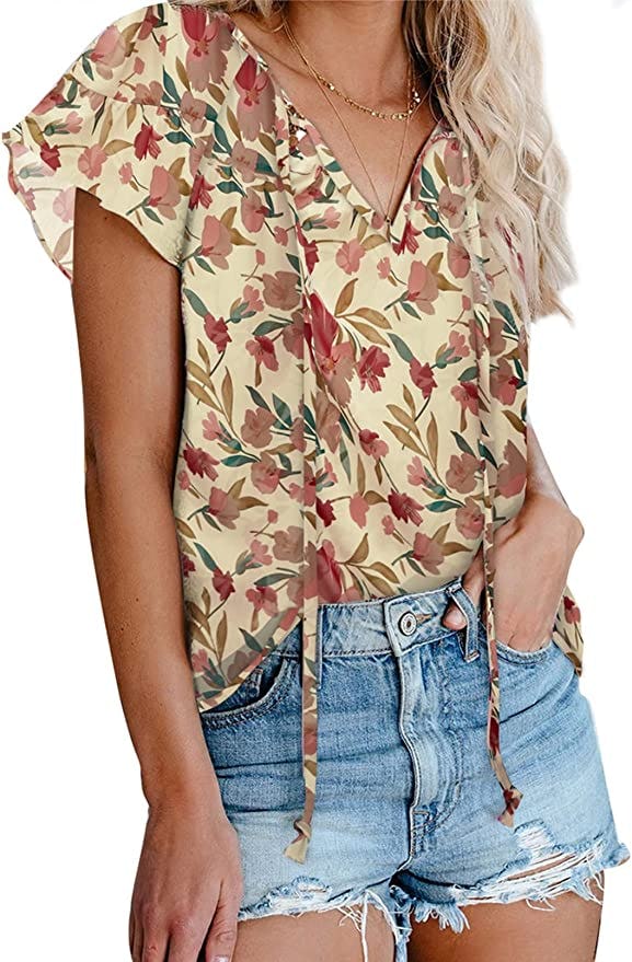 Dokotoo Women&rsquo;s Casual Boho Floral Printed V Neck Top