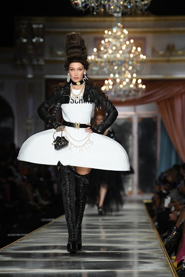 Bella Hadid walks the runway during the Moschino fashion show as part of Milan Fashion Week Fall/Win...