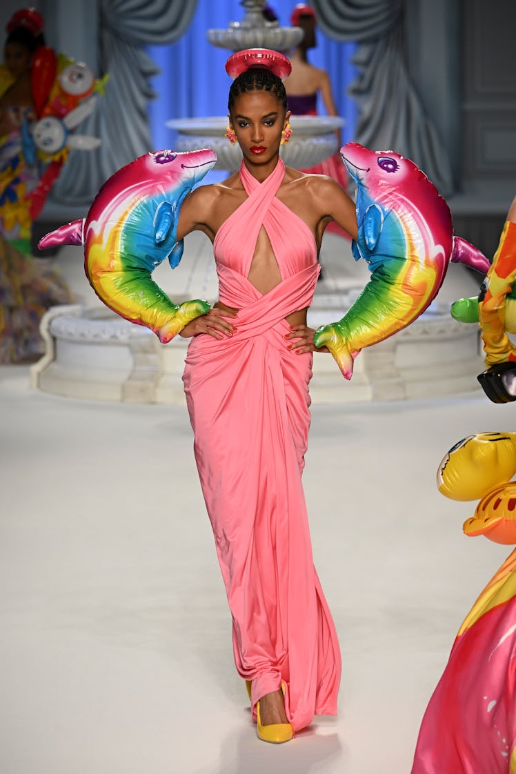 A model walks the runway during the Moschino Ready to Wear Spring/Summer 2023 fashion show as part o...