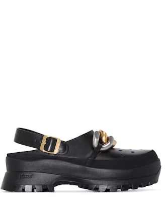 Trace Chain-Embellished Vegetarian Leather And Rubber Clogs