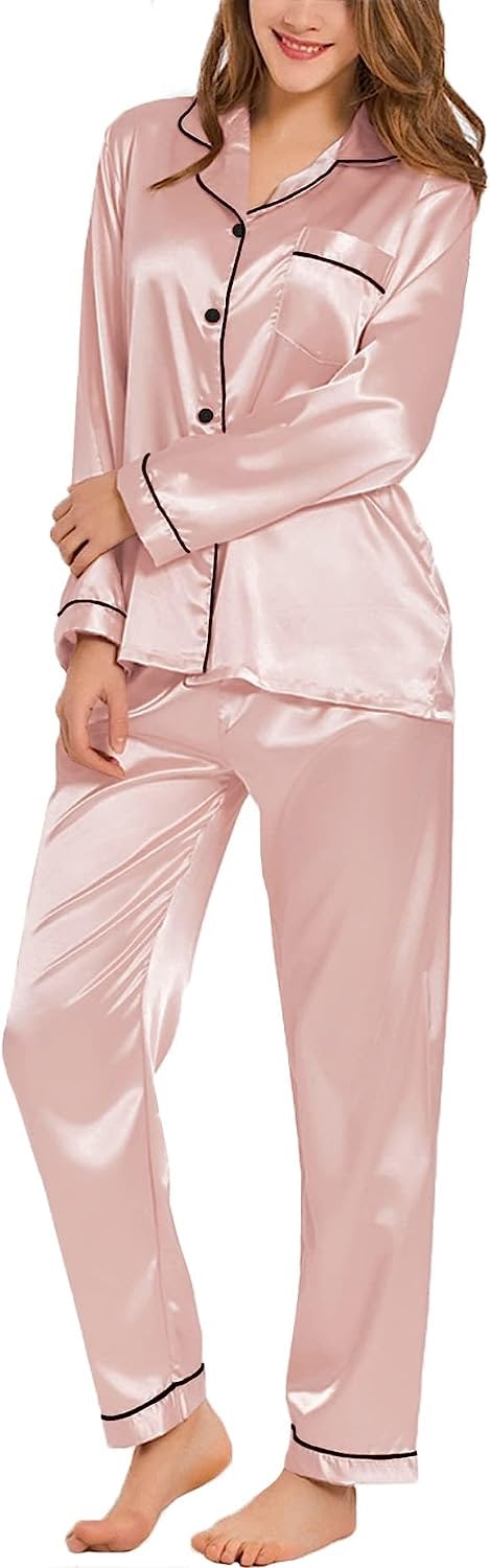 SWOMOG Silk Satin Pajamas Loungewear (2-Pieces)