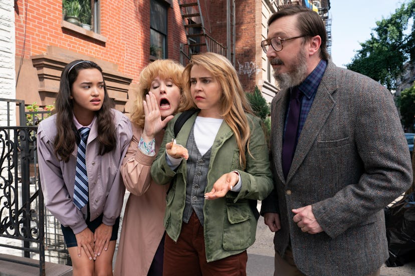 Sophia Hammons, Katie Finneran, Mae Whitman, and John Hodgman in ‘Up Here.’ Photo via Hulu
