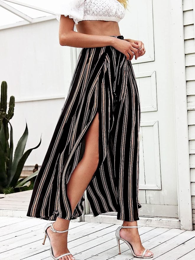 Simplee Apparel Striped Split Wide Leg Pants