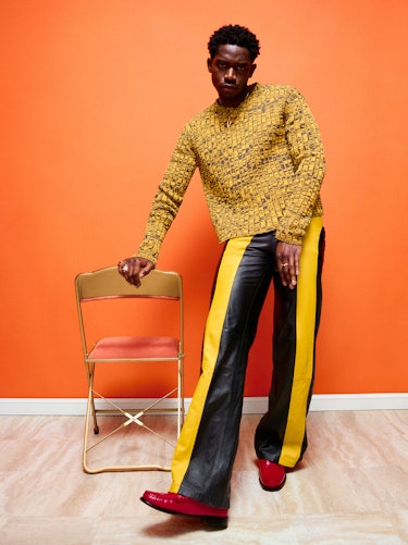 Swarm star Damson Idris in leather pants