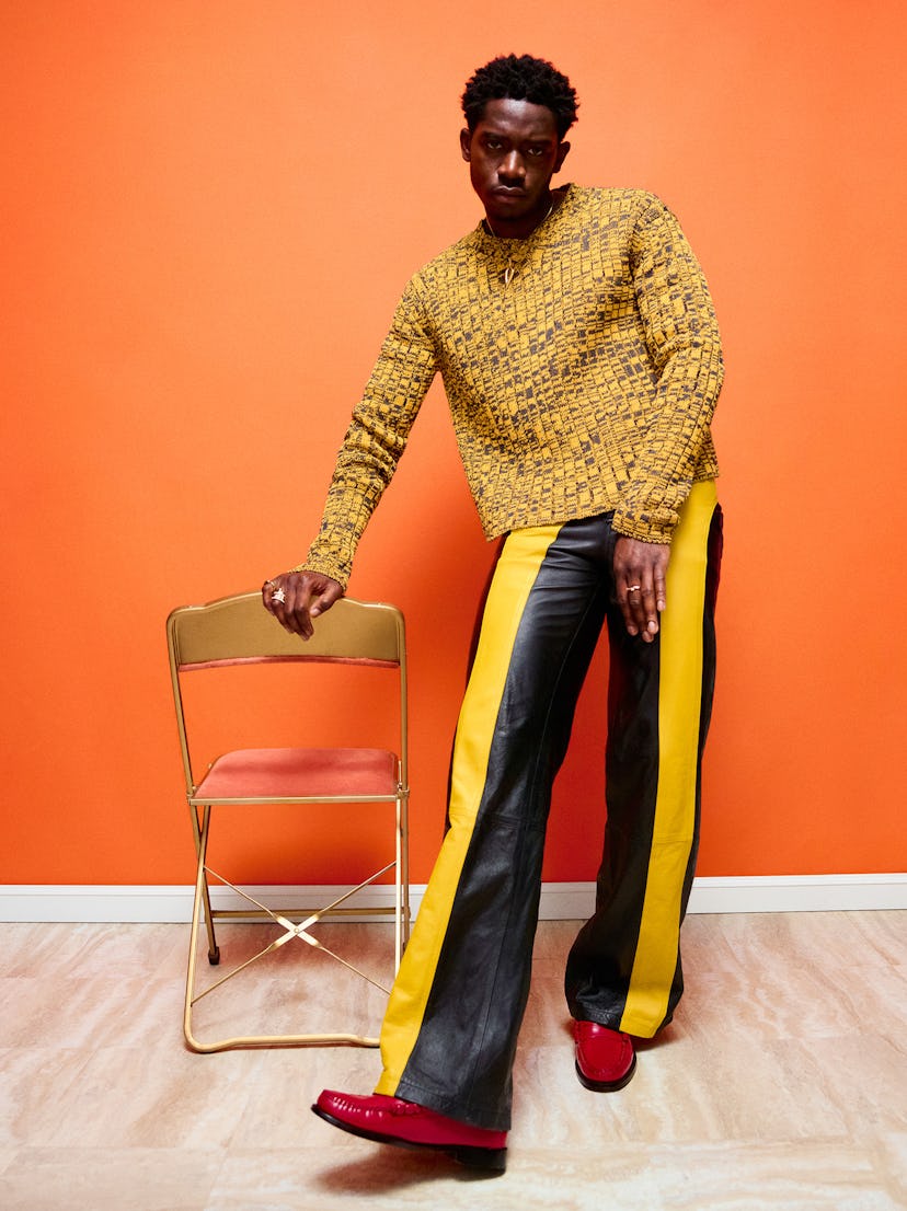 Swarm star Damson Idris in leather pants