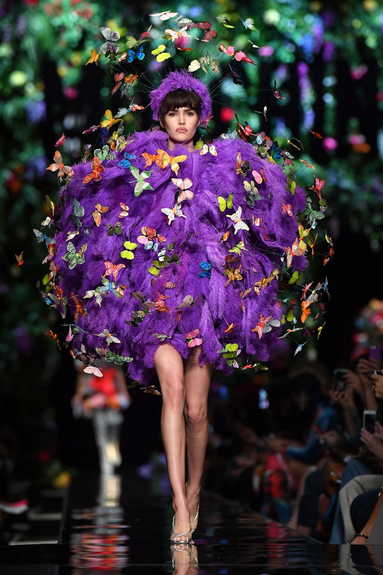 A model presents a creation for fashion house Moschino during the Women's Spring/Summer 2018 fashion...