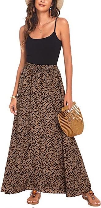 Bluetime Leopard Print Long Skirt Chiffon
