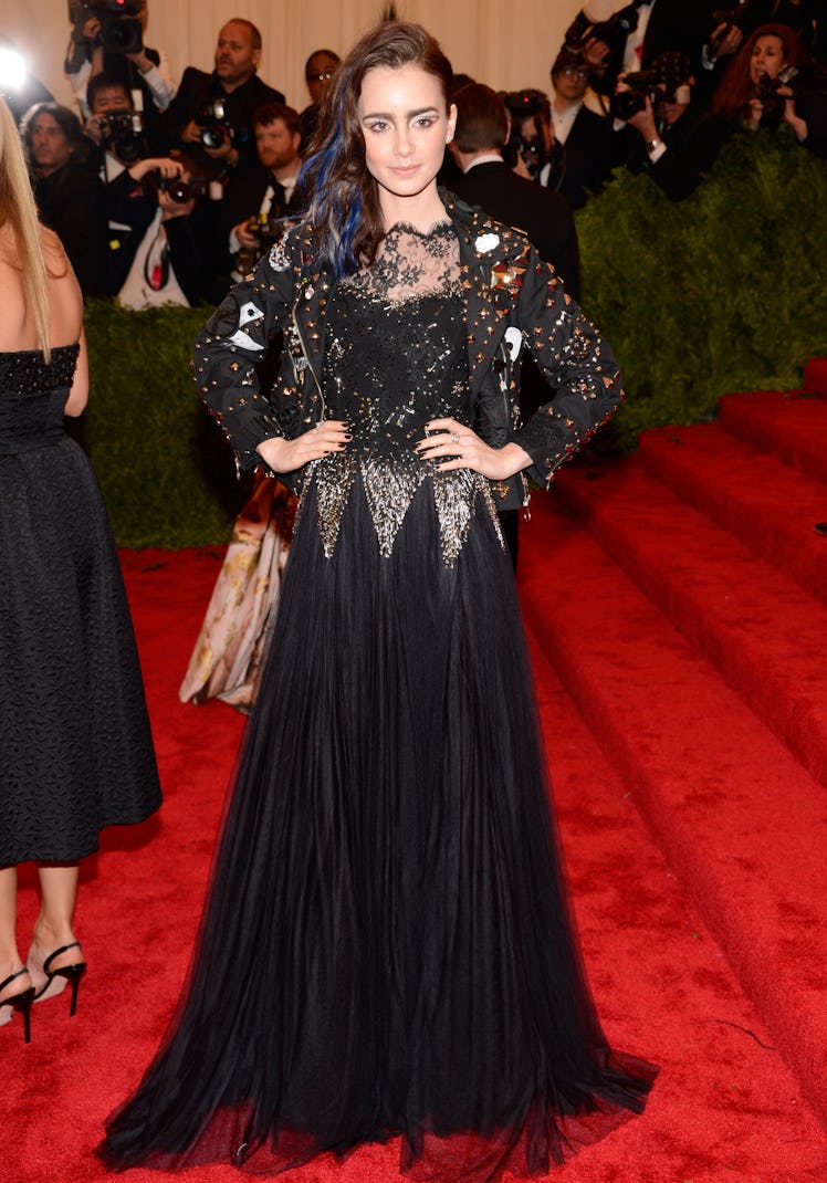 Lily Collins attends the Costume Institute Gala for the "PUNK: Chaos to Couture" exhibition at the M...