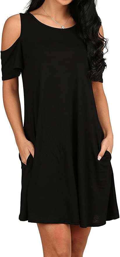 OFEEFAN Cold Shoulder Swing Dress