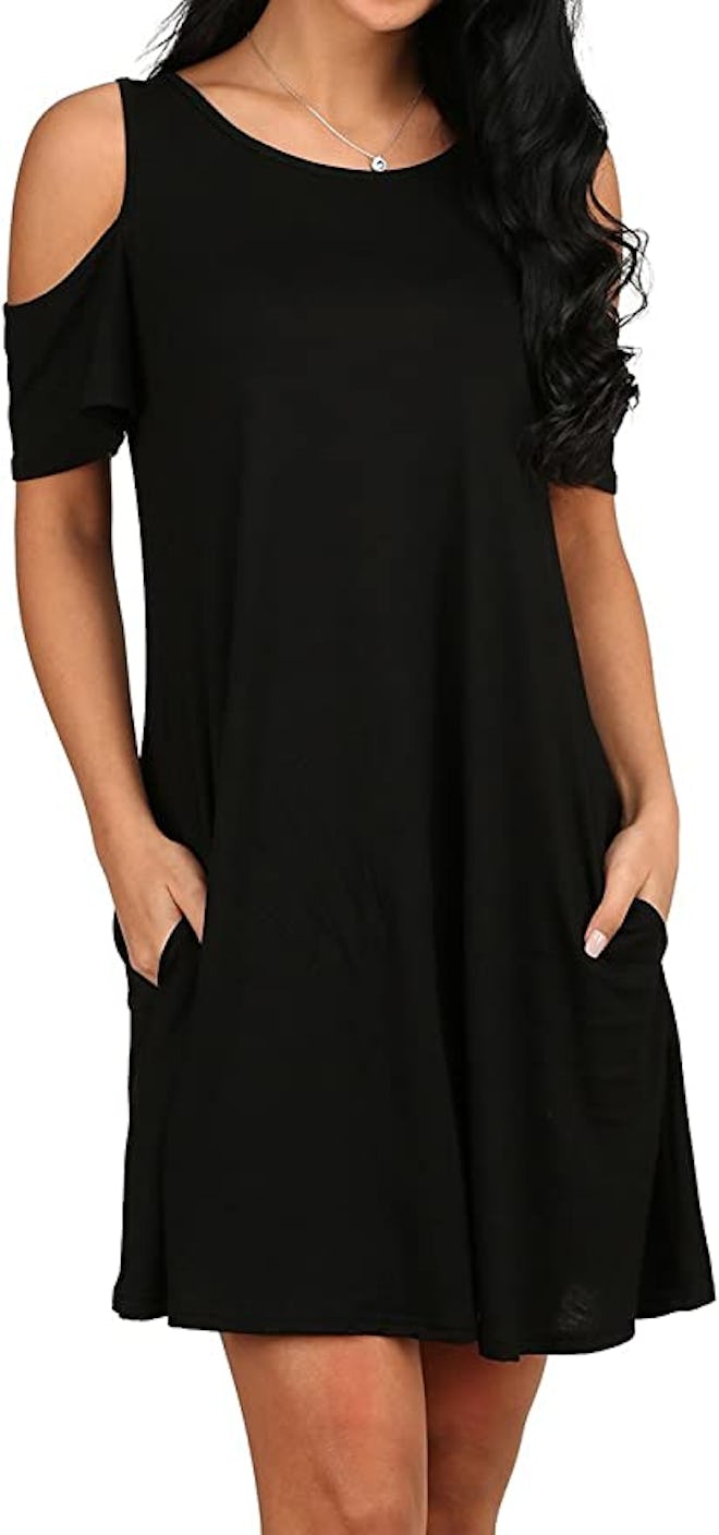 OFEEFAN Cold Shoulder Swing Dress