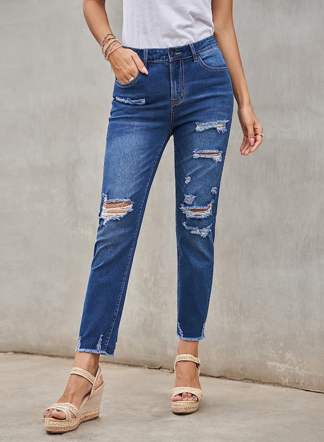 Dokotoo Patchwork Destroyed Raw Hem Jeans