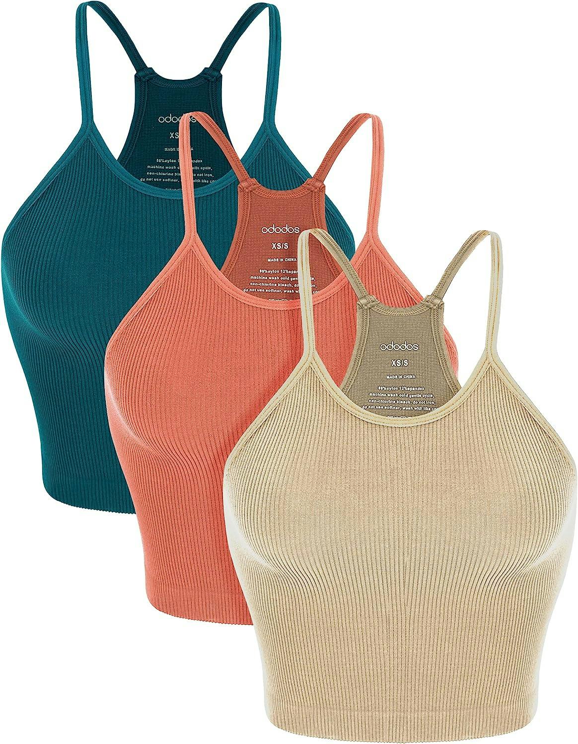 ODODOS Seamless Rib-Knit Camisole Tank Top (3-Pack)