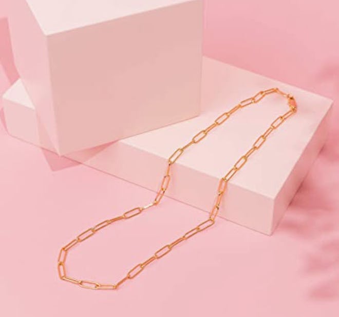 PAVOI 14K Gold Plated Curb Paperclip Box Necklace