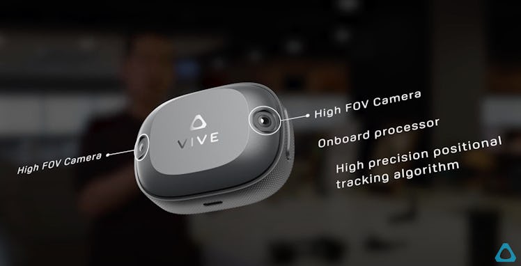 The new self-tracking Vive Tracker with key components labelled.