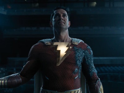 Zachary Levi holds a magical staff in Shazam! Fury of the Gods