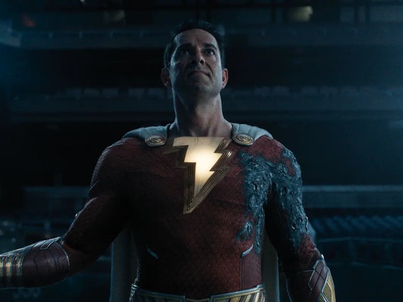 Zachary Levi holds a magical staff in Shazam! Fury of the Gods