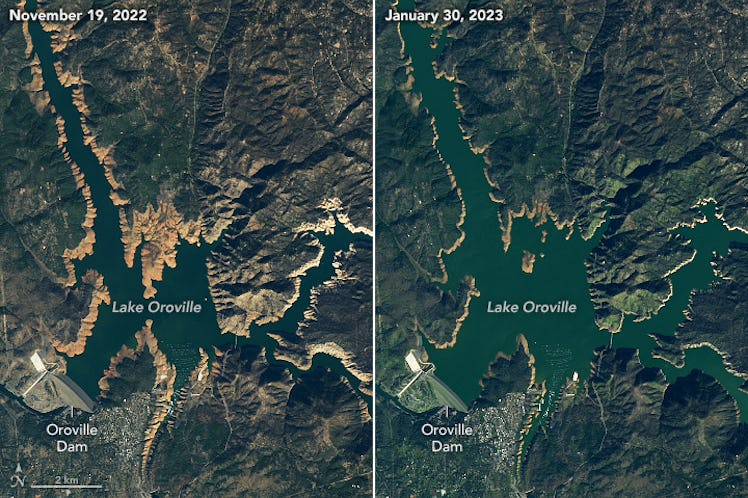  NASA Earth Observatory images of Lake Oroville, one of California’s largest reservoirs.