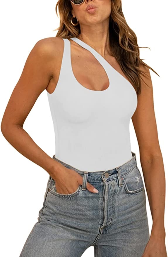 REORIA Women’s Sexy One Shoulder Cutout Front Backless Sleeveless Tank Top