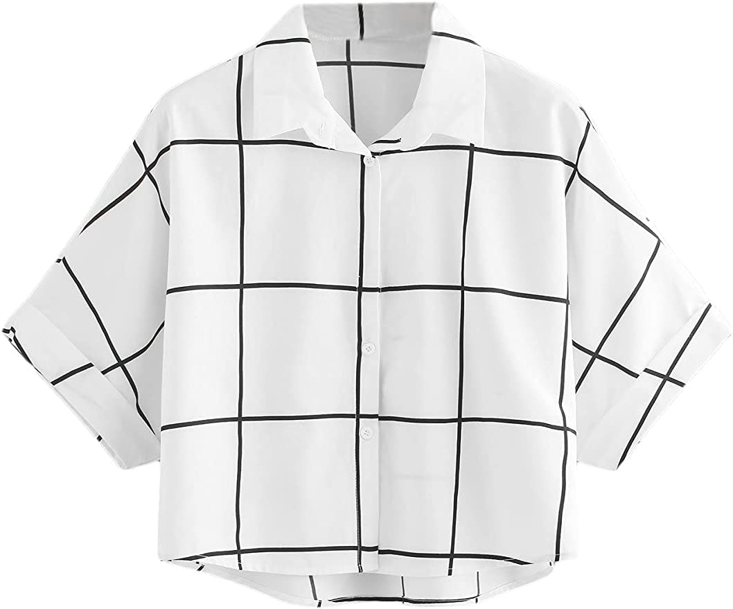 MakeMeChic Summer Short Sleeve Plaid Button Down