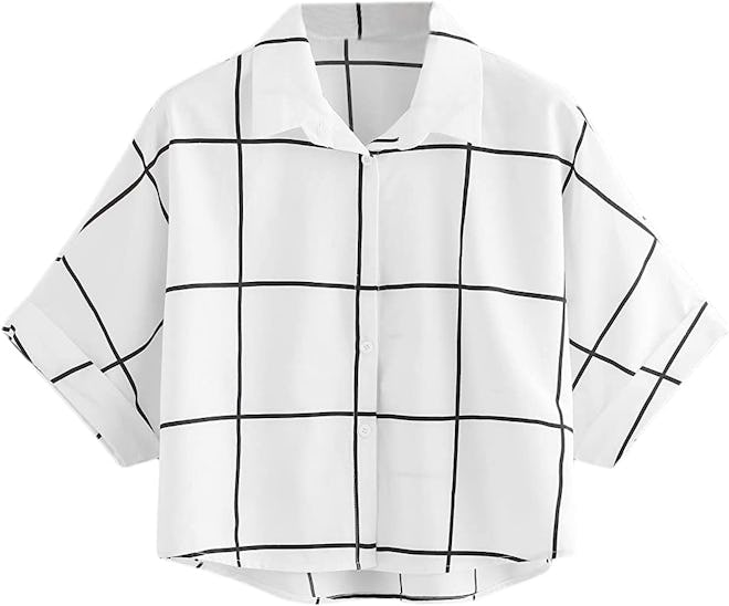 MakeMeChic Summer Short Sleeve Plaid Button Down