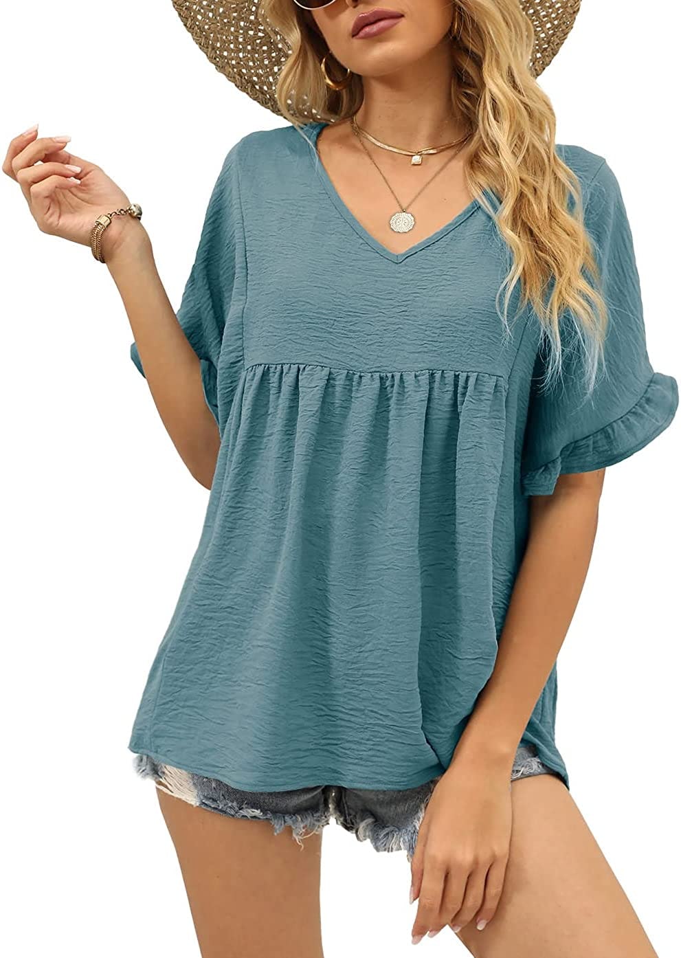 WIHOLL Babydoll Peplum Top