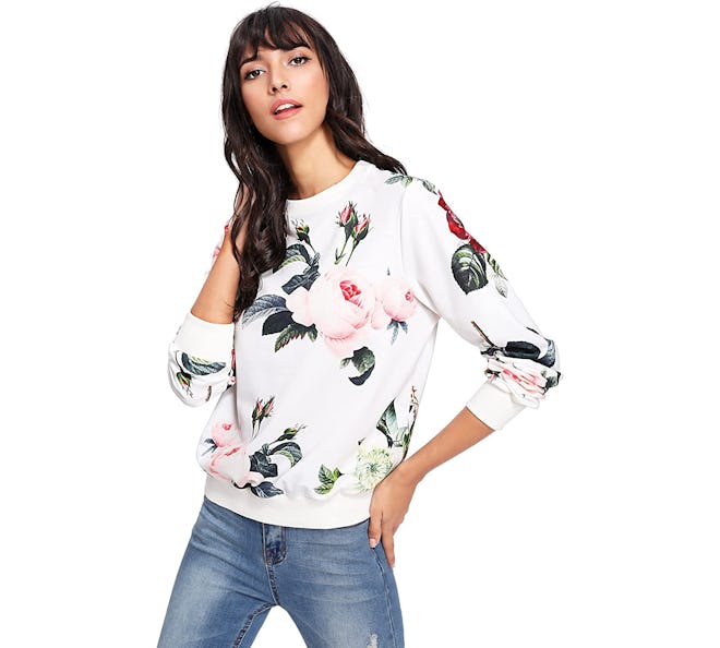 Romwe Casual Floral Print Sweatshirt