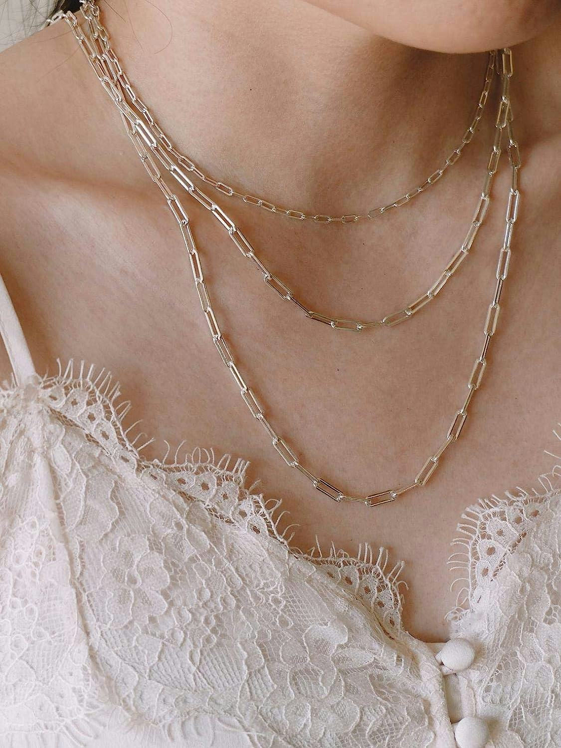 BOUTIQUELOVIN Rectangle Paperclip Link Chain Necklace