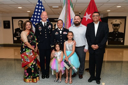 Major Winkler and her family at her promotion ceremony.