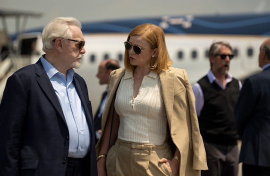 Shiv and Logan Roy scheme in a scene from HBO's Succession in an article about the Roy family tree.