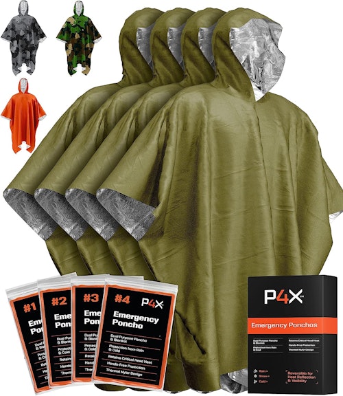 PREPARED4X Emergency Rain Poncho with Mylar Blanket Liner