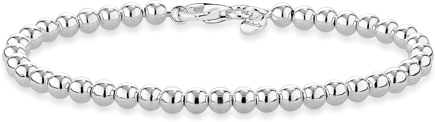 Miabella 925 Sterling Silver Bead Ball Chain Bracelet