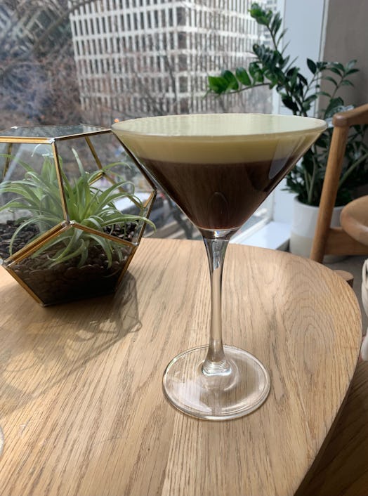 The Oleato espresso martini has golden foam made with olive oil on top.