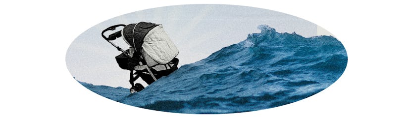 An illustration of a baby carriage on an ocean wave, for Advice You Wish Someone Told You Before You...