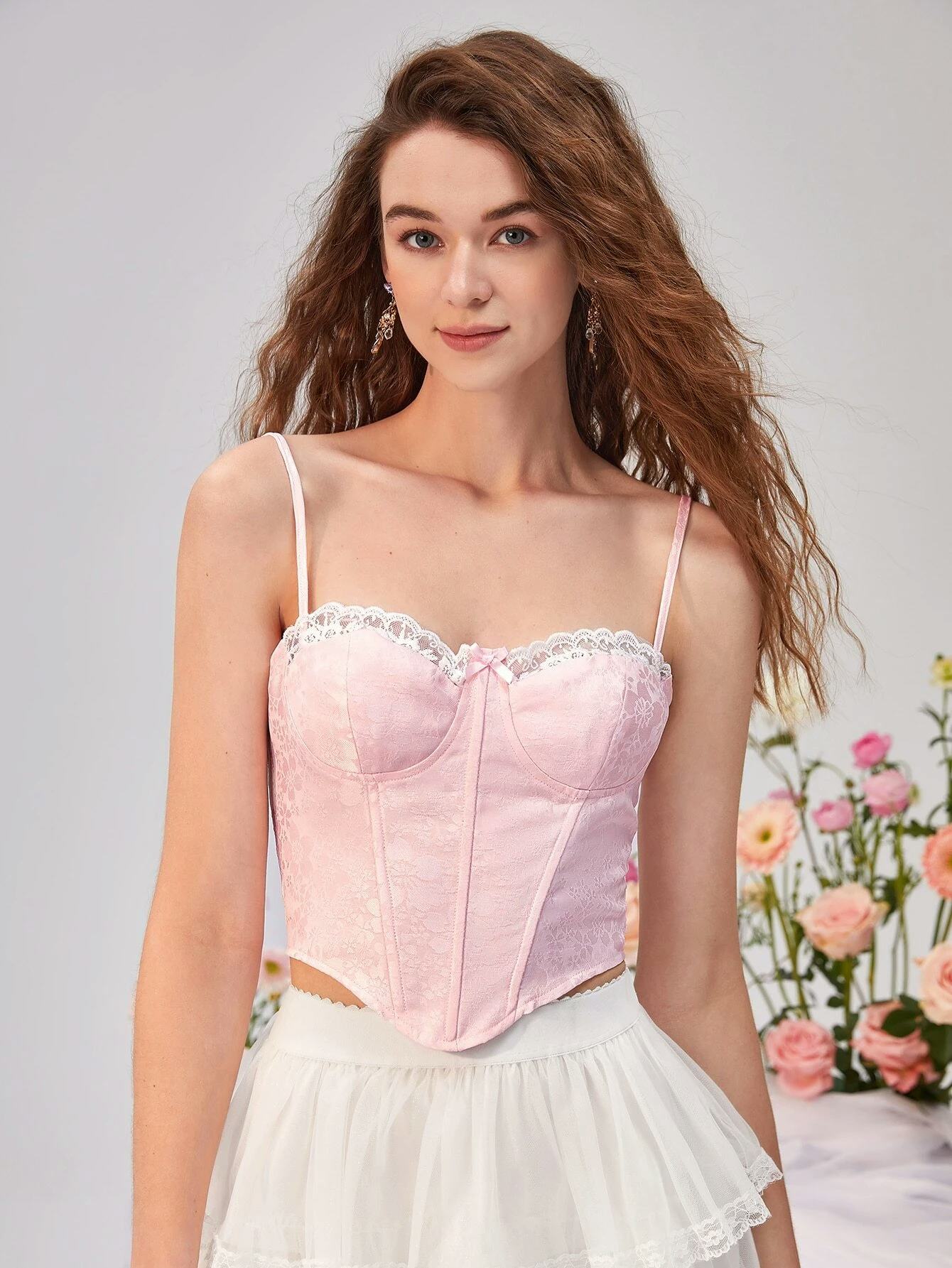 Jacquard Contrast Lace Cami Top